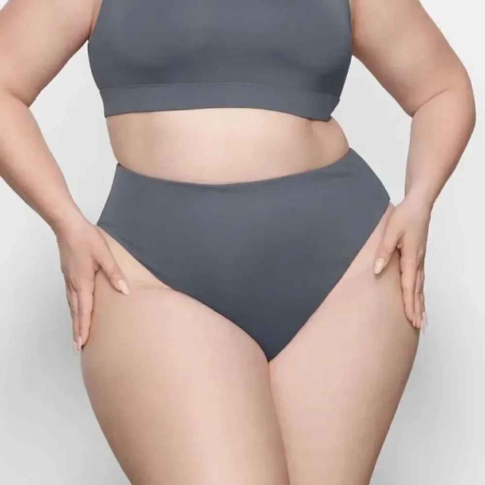 NWT SKIMS Recycled Swim Mid Coverage Bottom Swim Bikini Bottom In Gunmetal Gray